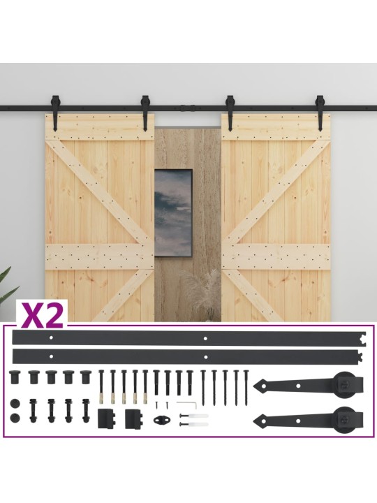 Posuvné dveře se setem kování 90 x 210 cm masivní borové dřevo