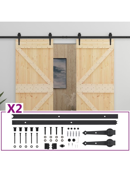 Posuvné dveře se setem kování 90 x 210 cm masivní borové dřevo