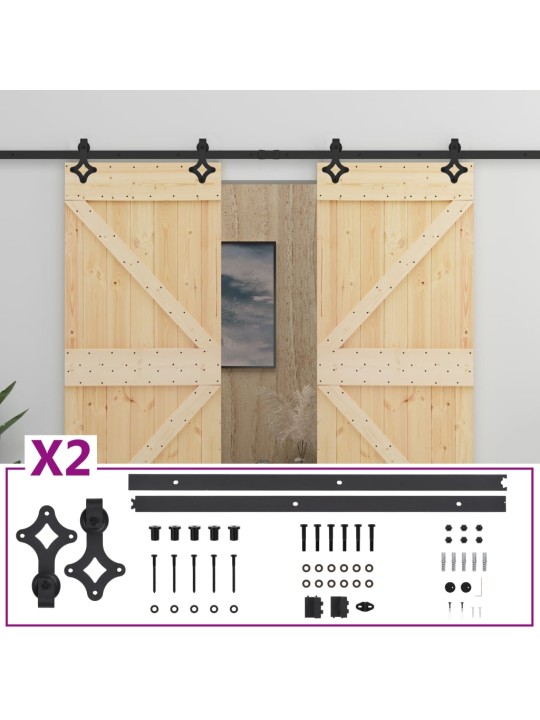 Posuvné dveře se setem kování 90 x 210 cm masivní borové dřevo