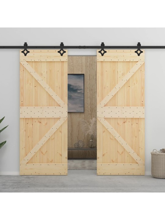 Posuvné dveře se setem kování 90 x 210 cm masivní borové dřevo