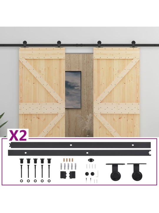 Posuvné dveře se setem kování 90 x 210 cm masivní borové dřevo