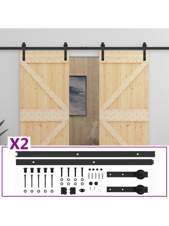 Posuvné dveře se setem kování 90 x 210 cm masivní borové dřevo