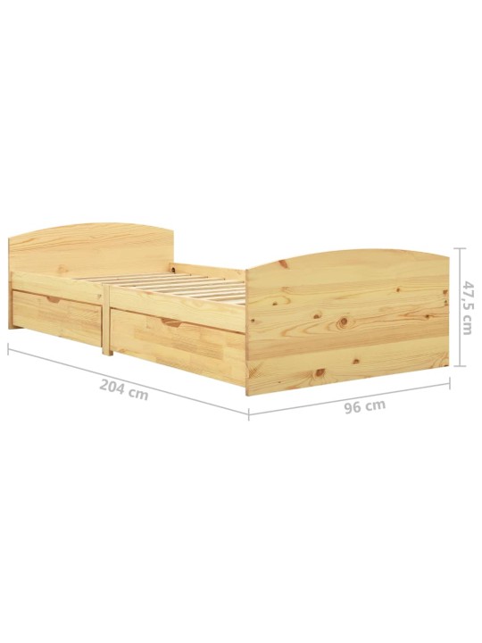 Rám postele se 2 zásuvkami masivní borovice 90 x 200 cm