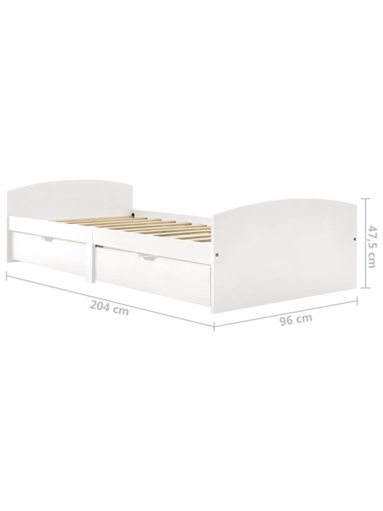 Rám postele se 2 zásuvkami bílý masivní borovice 90 x 200 cm