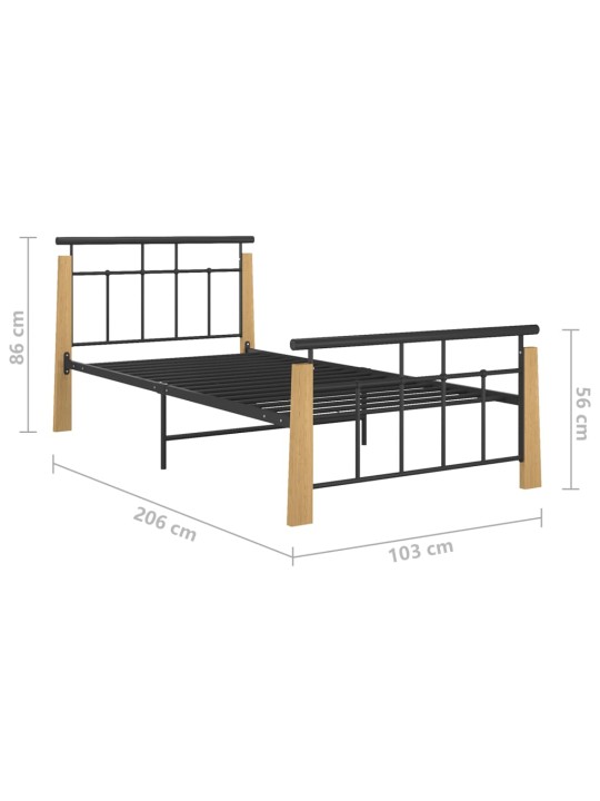 Rám postele kov a masivní dubové dřevo 90 x 200 cm