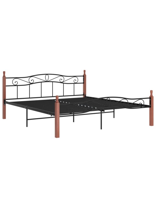 Rám postele černý kov a masivní dubové dřevo 200 x 200 cm