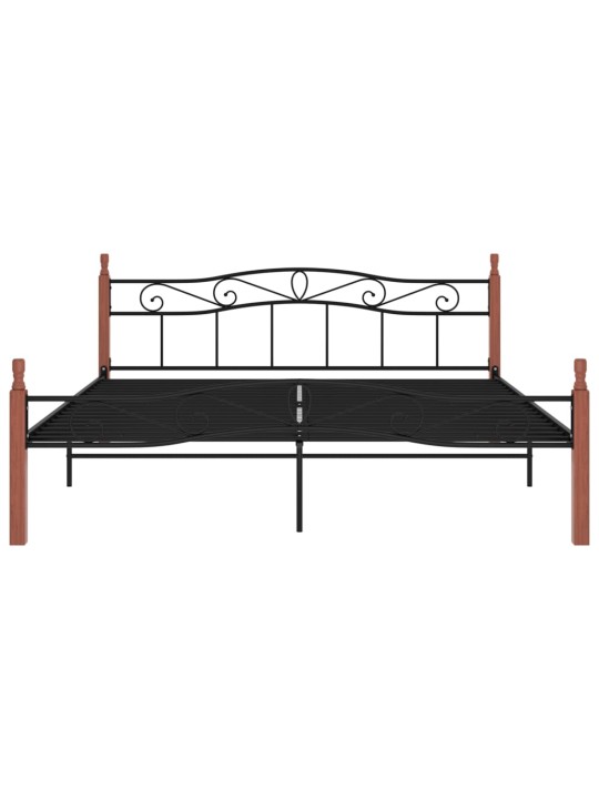 Rám postele černý kov a masivní dubové dřevo 200 x 200 cm