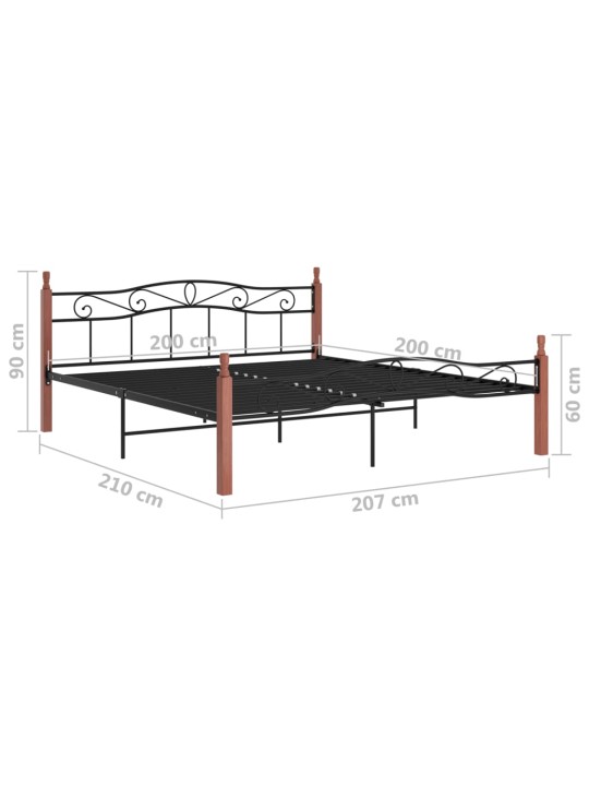 Rám postele černý kov a masivní dubové dřevo 200 x 200 cm