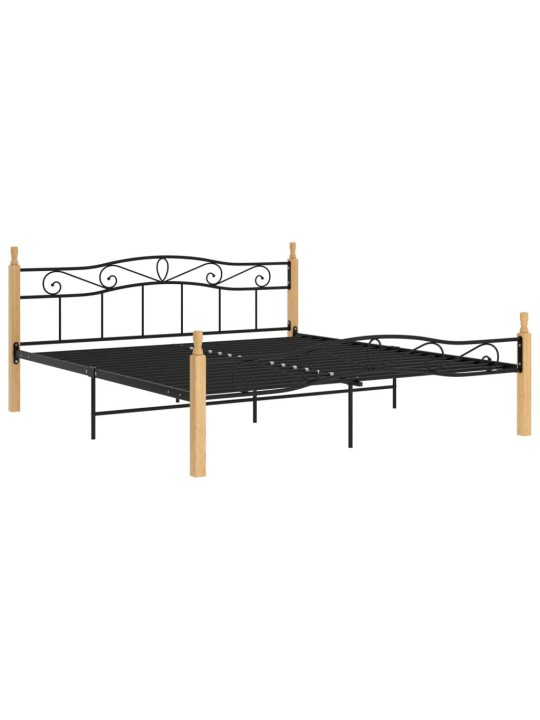 Rám postele černý kov a masivní dubové dřevo 200 x 200 cm