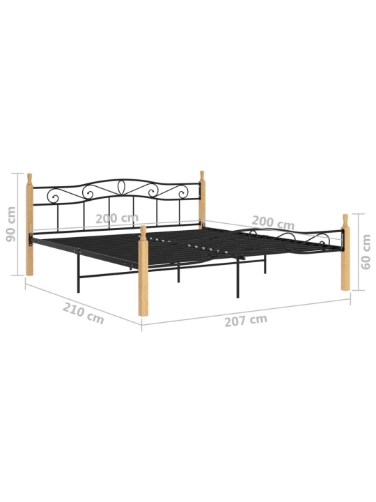 Rám postele černý kov a masivní dubové dřevo 200 x 200 cm