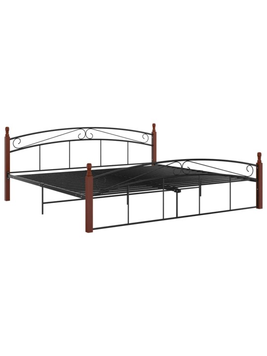 Rám postele černý kov a masivní dubové dřevo 200 x 200 cm