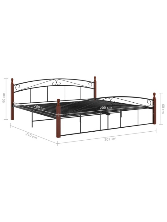 Rám postele černý kov a masivní dubové dřevo 200 x 200 cm