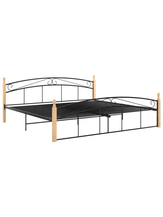 Rám postele černý kov a masivní dubové dřevo 200 x 200 cm