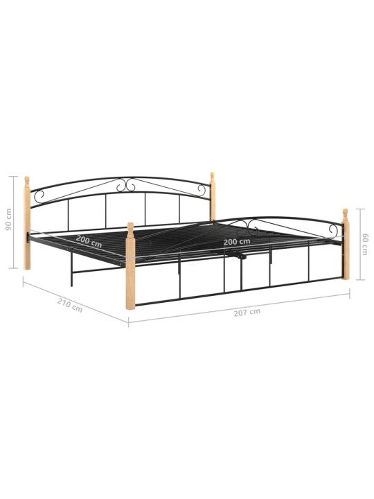 Rám postele černý kov a masivní dubové dřevo 200 x 200 cm