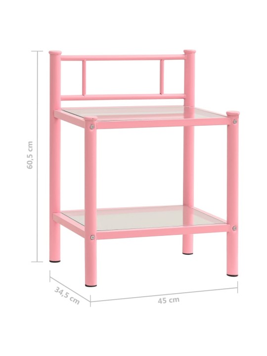 Noční stolky 2 ks růžové a průhledné kov a sklo