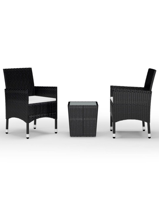 3dílný bistro set polyratan a tvrzené sklo černý