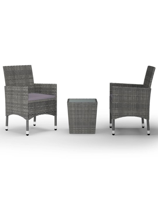3dílný bistro set polyratan a tvrzené sklo šedý