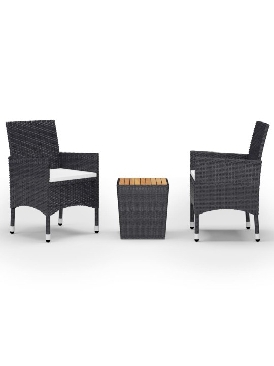 3dílný bistro set polyratan a akáciové dřevo černý
