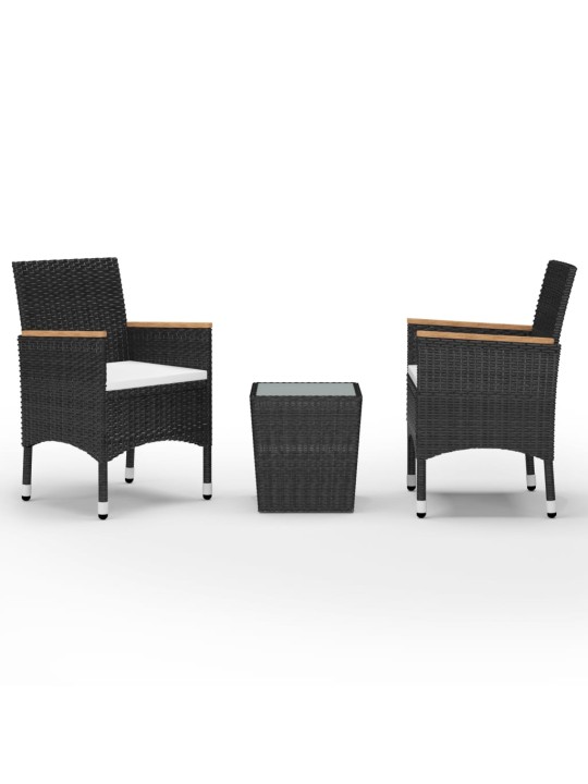 3dílný bistro set polyratan a tvrzené sklo černý