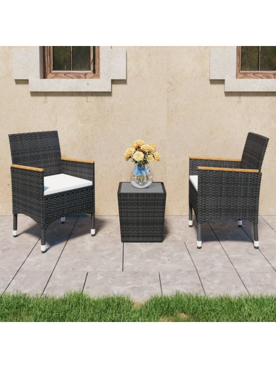 3dílný bistro set polyratan a tvrzené sklo černý