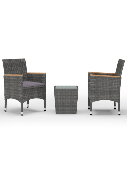 3dílný bistro set polyratan a tvrzené sklo šedý