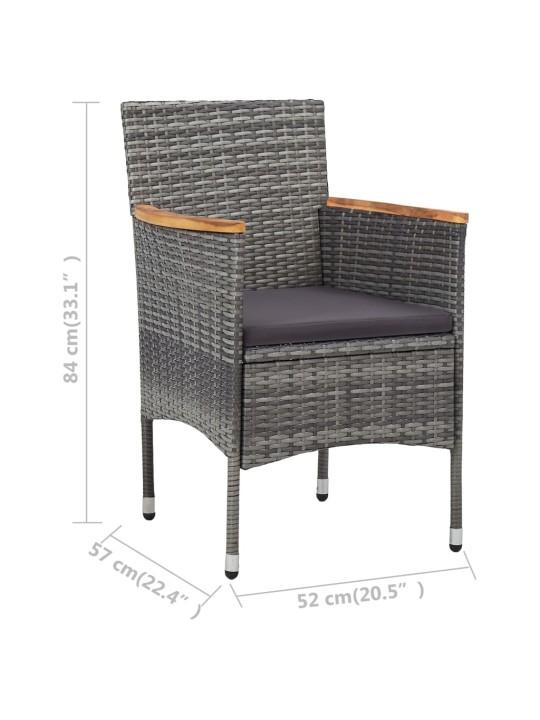 3dílný bistro set polyratan a tvrzené sklo šedý