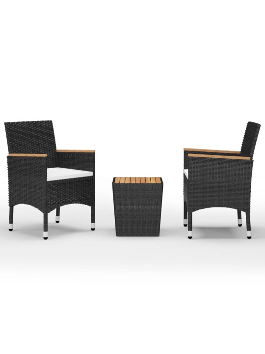 3dílný bistro set polyratan a akáciové dřevo černý