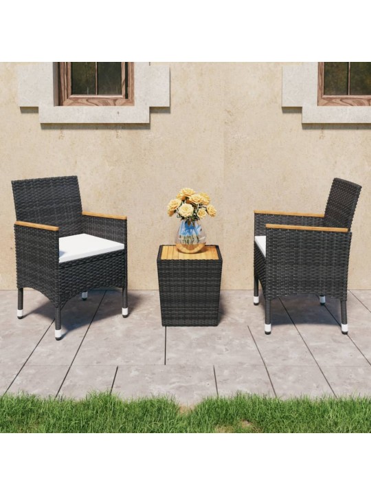 3dílný bistro set polyratan a akáciové dřevo černý