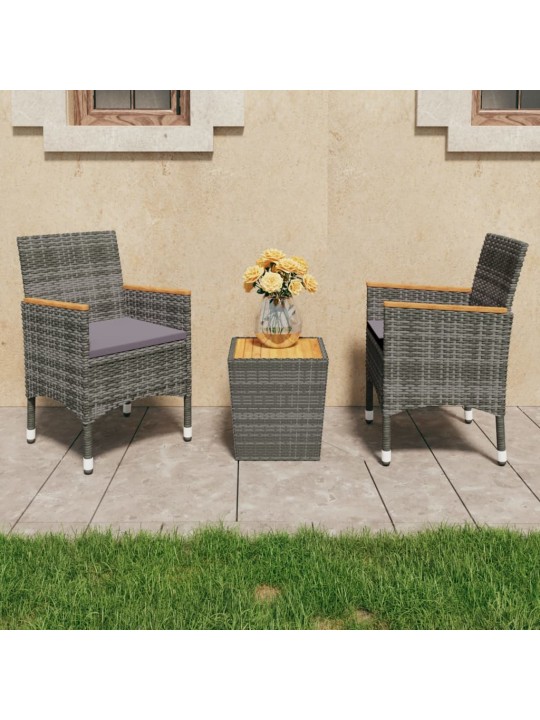 3dílný bistro set polyratan a akáciové dřevo šedý