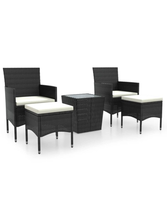 5dílný zahradní bistro set polyratan a tvrzené sklo černý