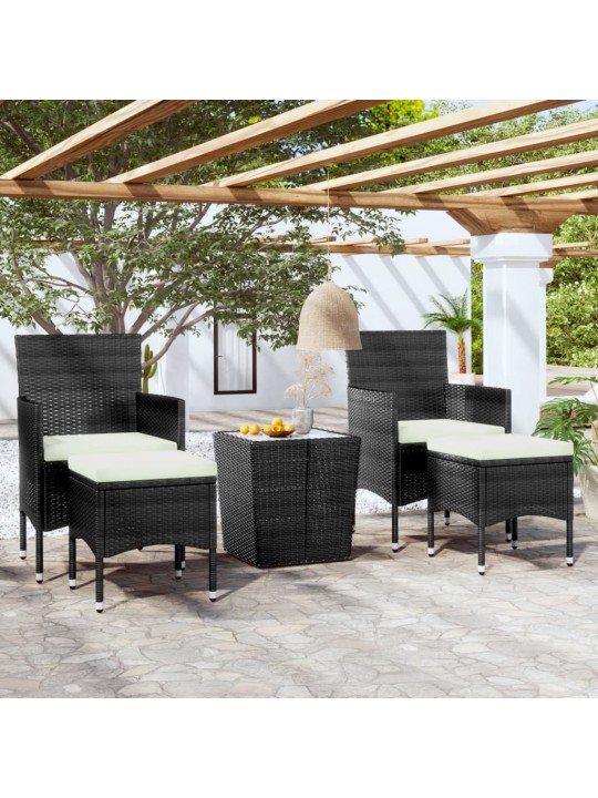 5dílný zahradní bistro set polyratan a tvrzené sklo černý
