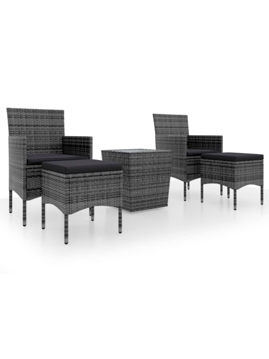 5dílný zahradní bistro set polyratan a tvrzené sklo šedý