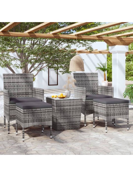 5dílný zahradní bistro set polyratan a tvrzené sklo šedý