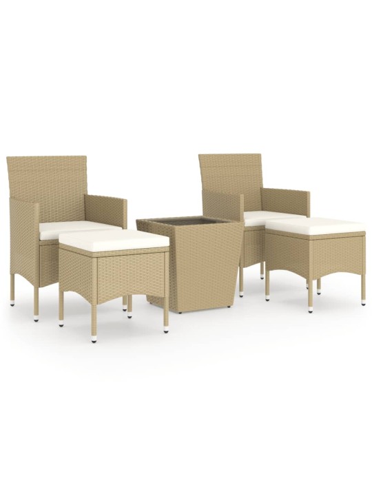 5dílný zahradní bistro set polyratan a tvrzené sklo béžový