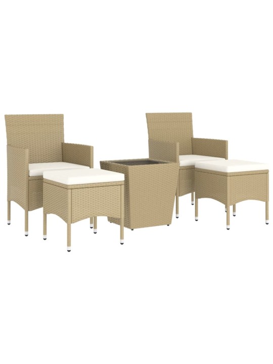 5dílný zahradní bistro set polyratan a tvrzené sklo béžový