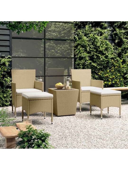 5dílný zahradní bistro set polyratan a tvrzené sklo béžový