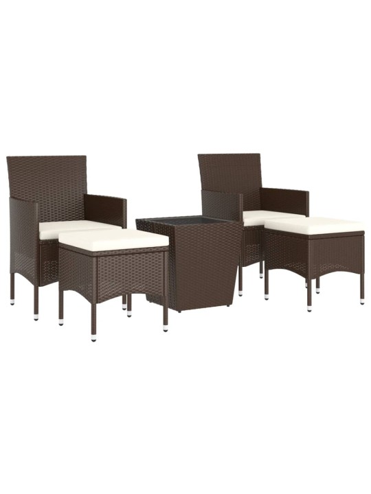 5dílný zahradní bistro set polyratan a tvrzené sklo hnědý