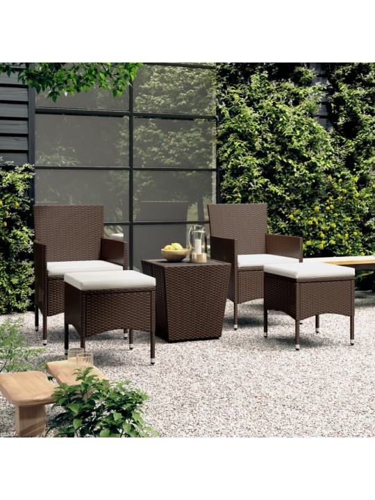 5dílný zahradní bistro set polyratan a tvrzené sklo hnědý