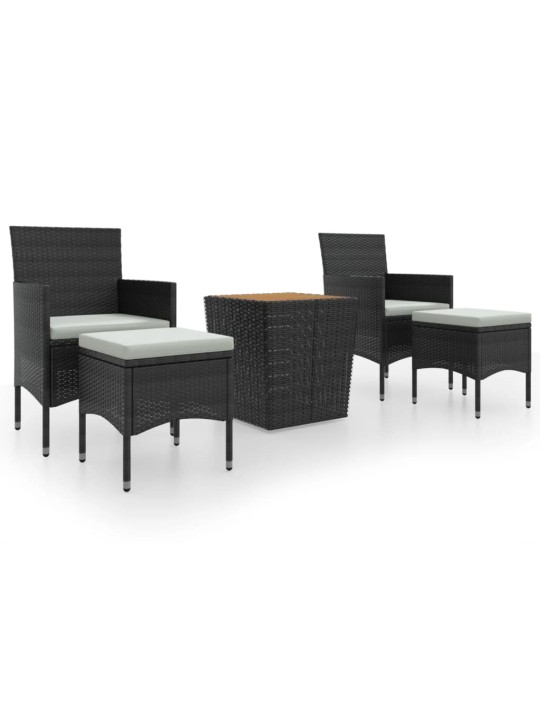 5dílný zahradní bistro set polyratan a masivní akácie černý