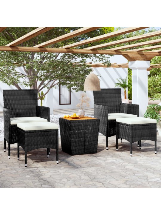 5dílný zahradní bistro set polyratan a masivní akácie černý