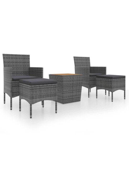 5dílný zahradní bistro set polyratan a masivní akácie šedý