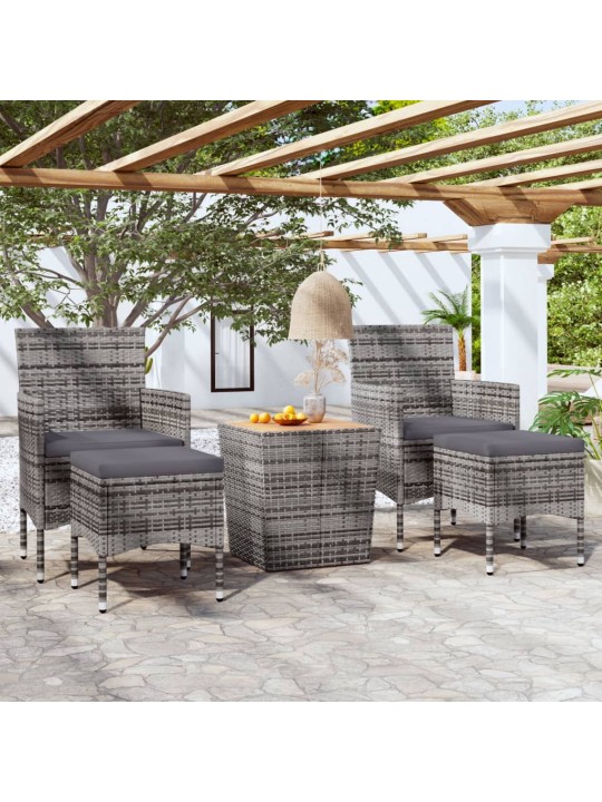 5dílný zahradní bistro set polyratan a masivní akácie šedý