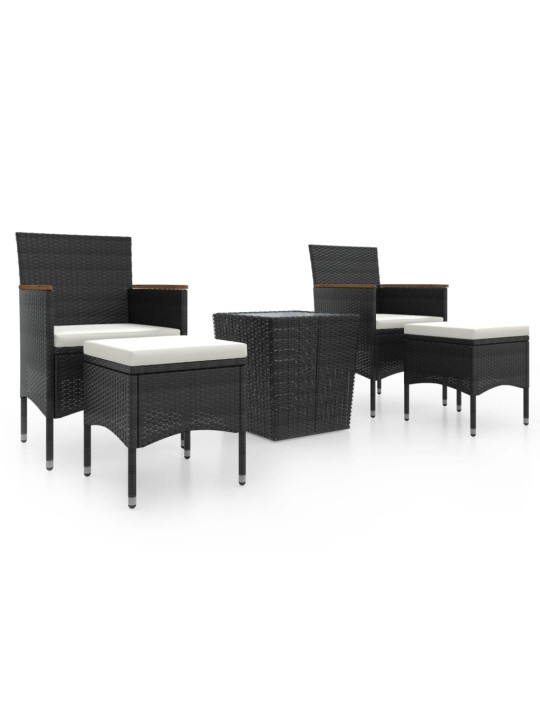 5dílný zahradní bistro set polyratan a tvrzené sklo černý