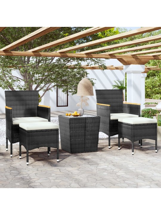 5dílný zahradní bistro set polyratan a tvrzené sklo černý