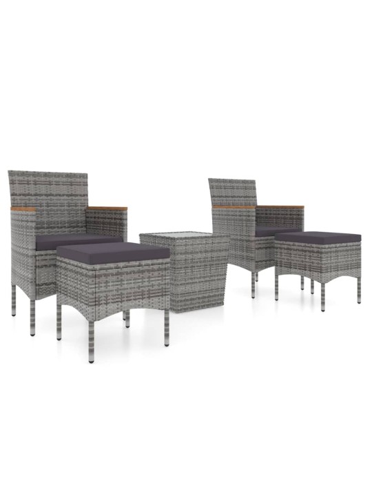 5dílný zahradní bistro set polyratan a tvrzené sklo šedý