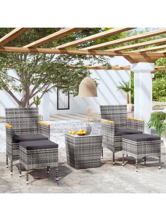 5dílný zahradní bistro set polyratan a tvrzené sklo šedý