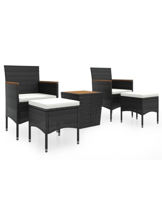 5dílný zahradní bistro set polyratan a masivní akácie černý