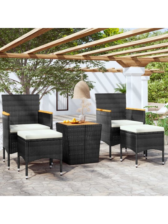 5dílný zahradní bistro set polyratan a masivní akácie černý