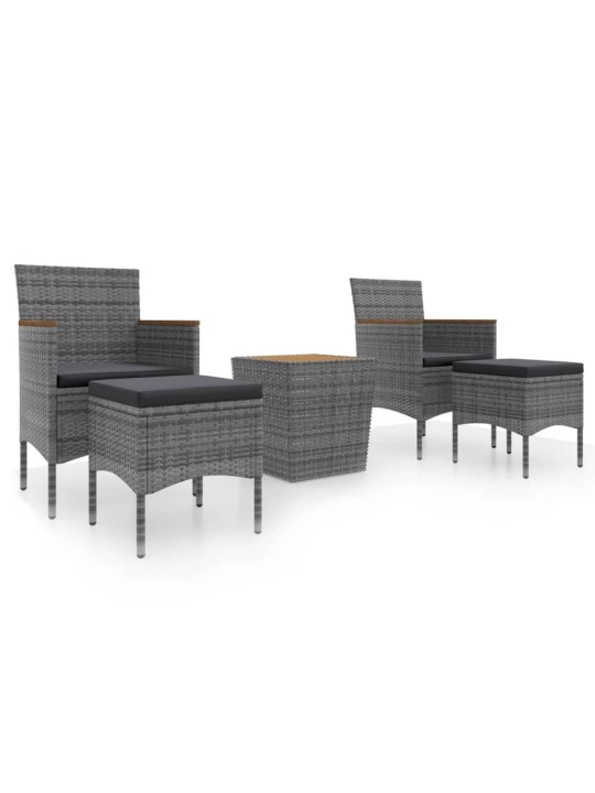 5dílný zahradní bistro set polyratan a masivní akácie šedý