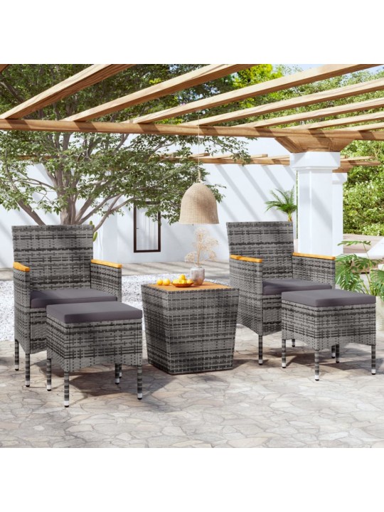 5dílný zahradní bistro set polyratan a masivní akácie šedý